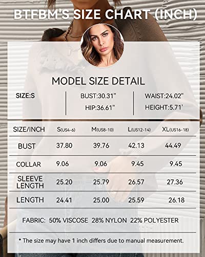 Btfbm Women's Sweaters Casual Long Sleeve Button Down Crew Neck Ruffle Knit Pullover Sweater Tops Solid Color Striped (Solid Brown Camel, Medium) #TOP2