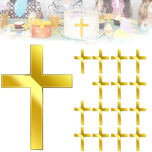 DAWENHA Lot 16 Décorations Gâteau en Acrylique Communion Baptême Croix Acrylique Décorations Gâteau en Forme Croix Décoration Gâteau Croix Mariage,Première Communion,Fête Prénatale Grand Cover