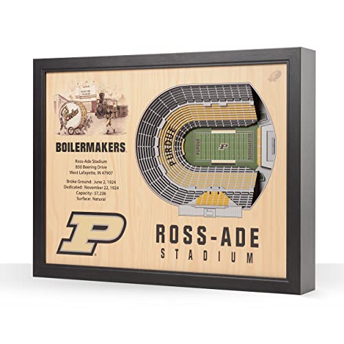 NCAA Purdue Boilermakers 25-Layer StadiumView 3D Wall Art, YouTheFan , 25.5 x 3.5 x 19.5 Inches