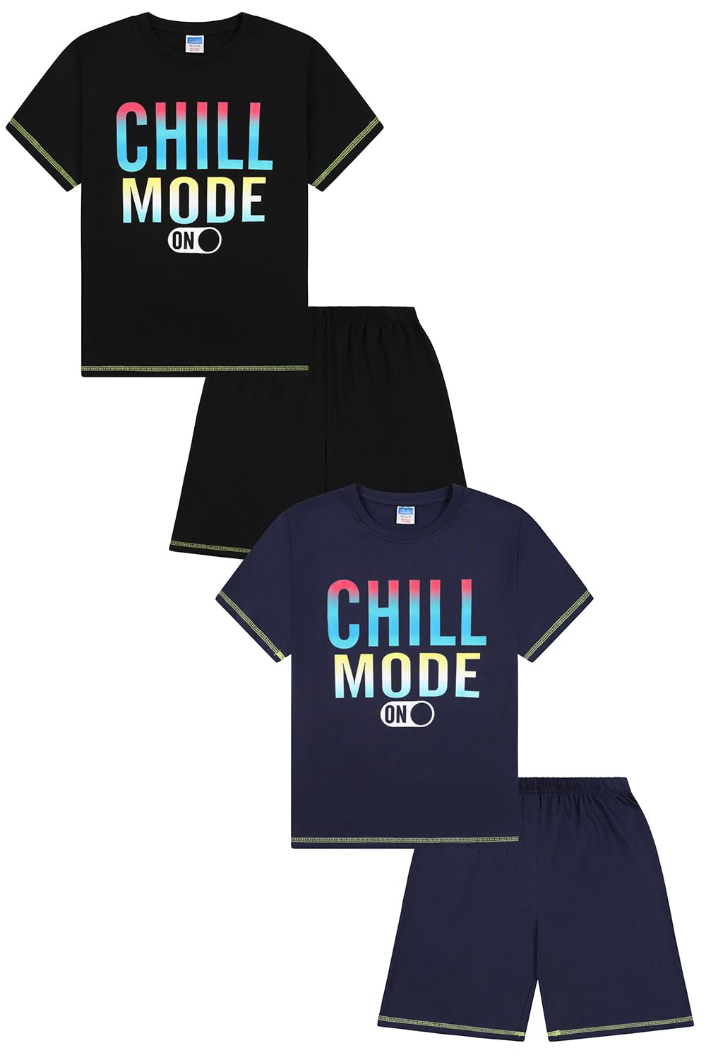 ThePyjamaFactory Chill Mode - Pigiama corto per bambini, confezione da 2, colore: nero e blu navy