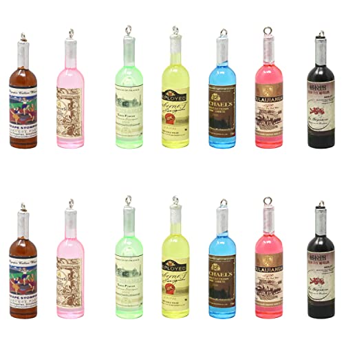 Honbay 14PCS Wine Bottles Charms Pendant Resin Imitation Wine Bottle Pendants for Earring Necklace Bracelet Keychain Jewelry Making (7 Color, Random Label)