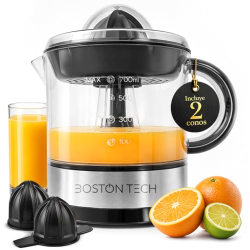Imagen de Exprimidor Eléctrico de Naranjas y Cítricos 40W 700 ml Doble Giro 2 Conos Intercambiables BPA Free Antigoteo y Apto para Lavavajillas MasterJuicer Boston Tech Exprimidor Eléctrico Hogar