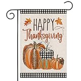 EKOREST Happy Thanksgiving Fall Garden Flags for Outdoor,12x18 Double Sided,Harvest Buffalo Plaid Pu