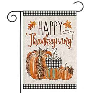 Happy Thanksgiving Fall Garden Flags for Outdoor,12×18 Double Sided,Harvest Buffalo Plaid Pumpkins Yard Flags,Small Thanksgiving Day Garden Decor for Autumn Outside Porch Lawn Holiday