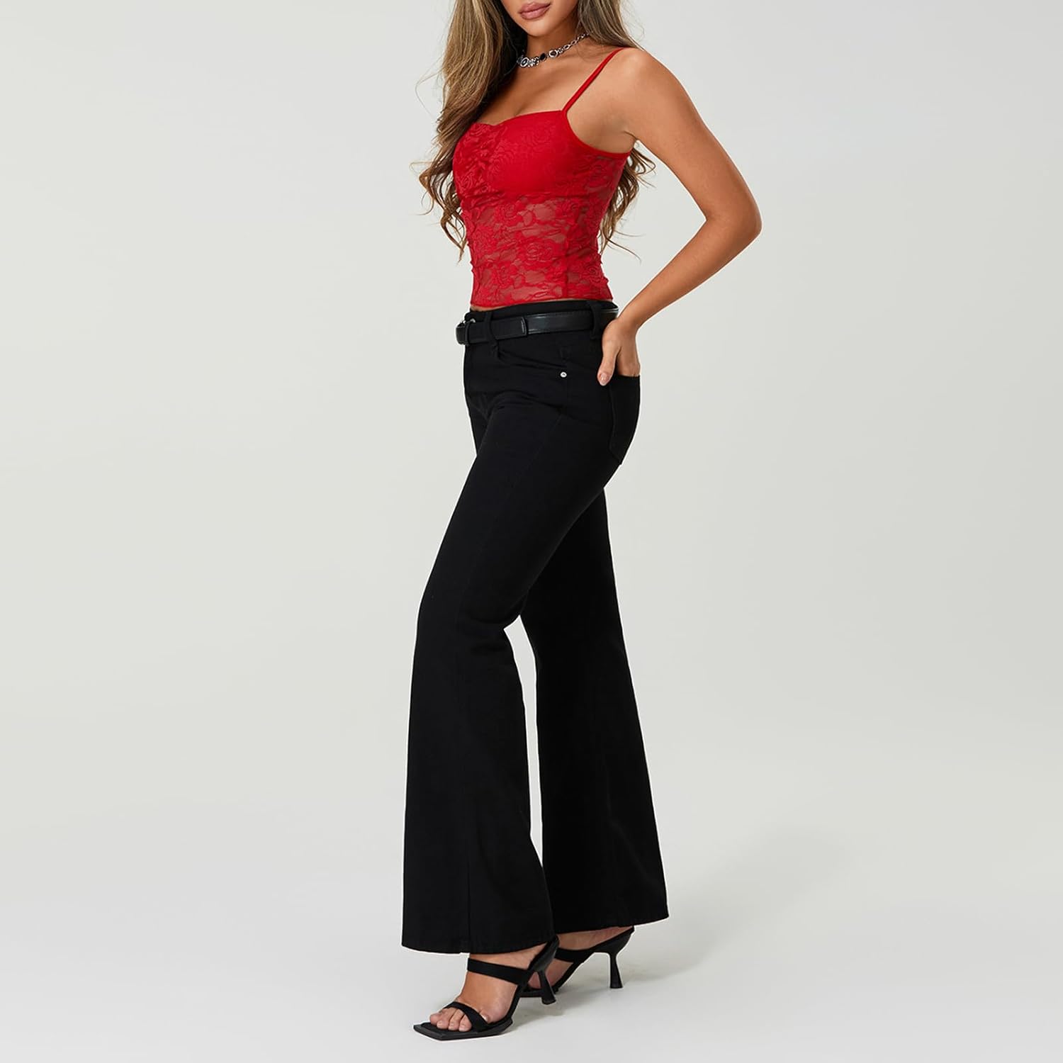 Women Y2K Ruched Front Cami Top Sexy Lace Mesh Sheer See Through Crop Tank Top Retro Slim Fit Solid Color Camisole - Image 5