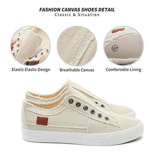 Women's Slip On Shoes Fashion Canvas Sneakers Low Top Non Slip Casual Walking Shoes(Beige.us6) #TOP1
