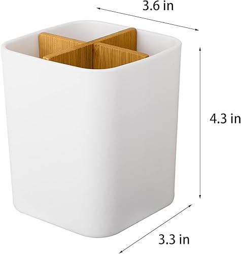 Miniatura 6 de Soporte de bambú para cepillos de dientes para baños, 4 ranuras para cepillos de dientes y pasta de dientes, organizador de encimera de baño para