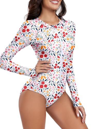 Image of Century Star UPF 50+ Long Sleeve Swimsuits for Women - Rash Guard Modest High Neck Surf One Piece Full Coverage Bathing Suit