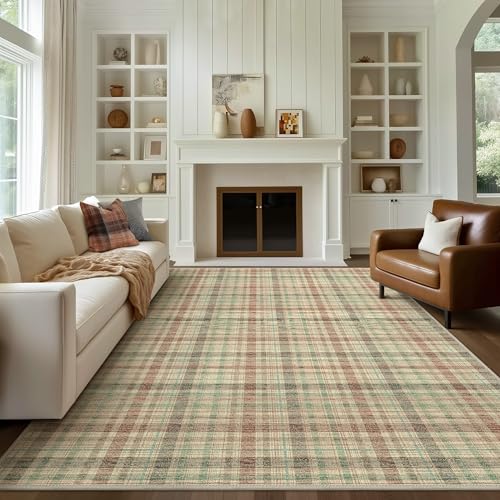Bavni Bedroom Rug, Modern Non-Slip Plaid Print 6x9 Area Rug