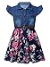 FEESHOW Kinder Baby Kleider Mädchen Sommer Denim Jeanskleider Blumendruck Süße Prinzessin Kleider mit Bowknot Navy Blau_C 134-140