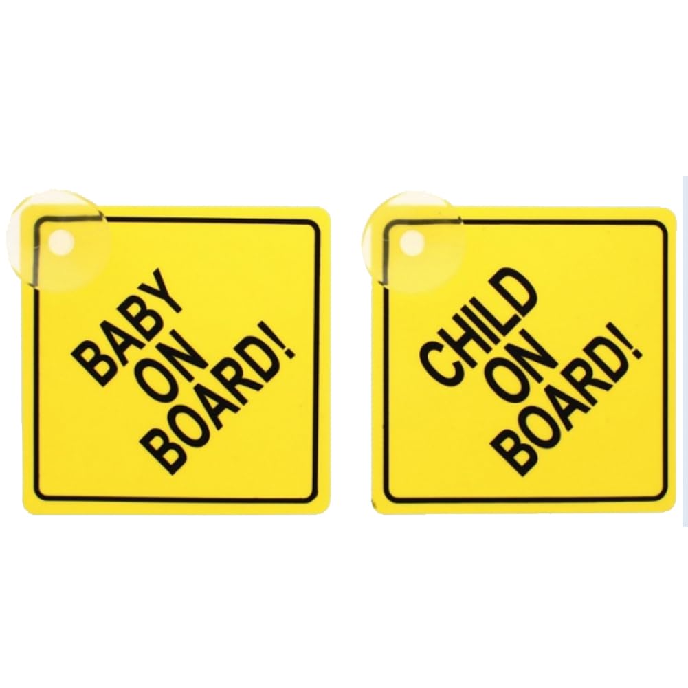 Baby On Board Sign Highly Visible Safety Warning Sign with Attached Suction Cup Newborn Kids Driving Strong Baby in Warning Sticker for Car Windows Pack of 2