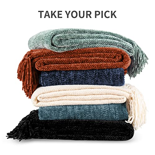 Cozecube Chenille Throw Blanket For Couch, Cozy Soft Throw Blanket With Fringe Tassel, Cream White Throw Blanket For Sofa Chair Gift,Decorative Farmhouse Throw Blanket For Traveling 50"X60" #TOP6