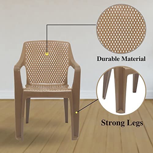 Image of ITALICA Oxy Plastic Arm Chair /Glossy Finish Chair for Outdoor, Indoor, Living Room /Strong & Sturdy Structure Plastic Chair /Outdoor & Indoor Plastic Chair (5214, Beige, Set of 6, BN)