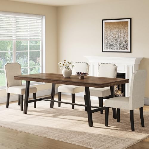 Image of GarveeHome Industrial Dining Table for 6-8 People, 78.7 inch Long Large Kitchen Table with Sturdy Metal Frame, Rectangular Counter for Dinner, Kitchen, Dining Room (Brown, 79 inch Non-extendable)