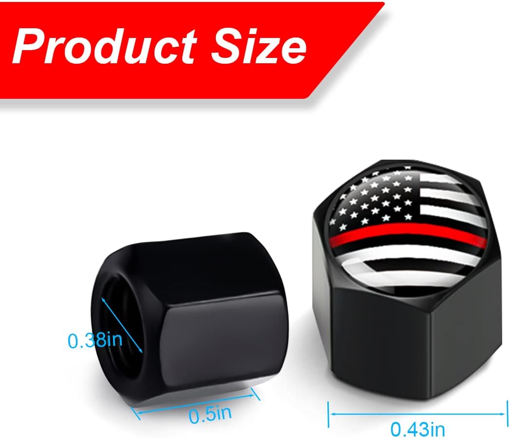 4PCS American Flag Tire Valve Stem Caps for Car, Auto Anti-Rust Airtight Rubber Valve Stem Covers, Leakproof Wheel and Tire Exterior Accessories Universal for Car, Bikes,Vehicles (Black/Red)