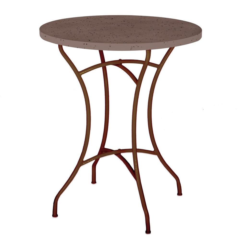 LOLAhome Mesa mármol y 2 sillas de jardín Cartago Marrón Oxido | Estilo Hierro Forjado | Mesa Ø60x72 cm | Sillas 56x61x90 cm Contract, Resistentes, Apilable y con Brazos | para Exterior | Cartago