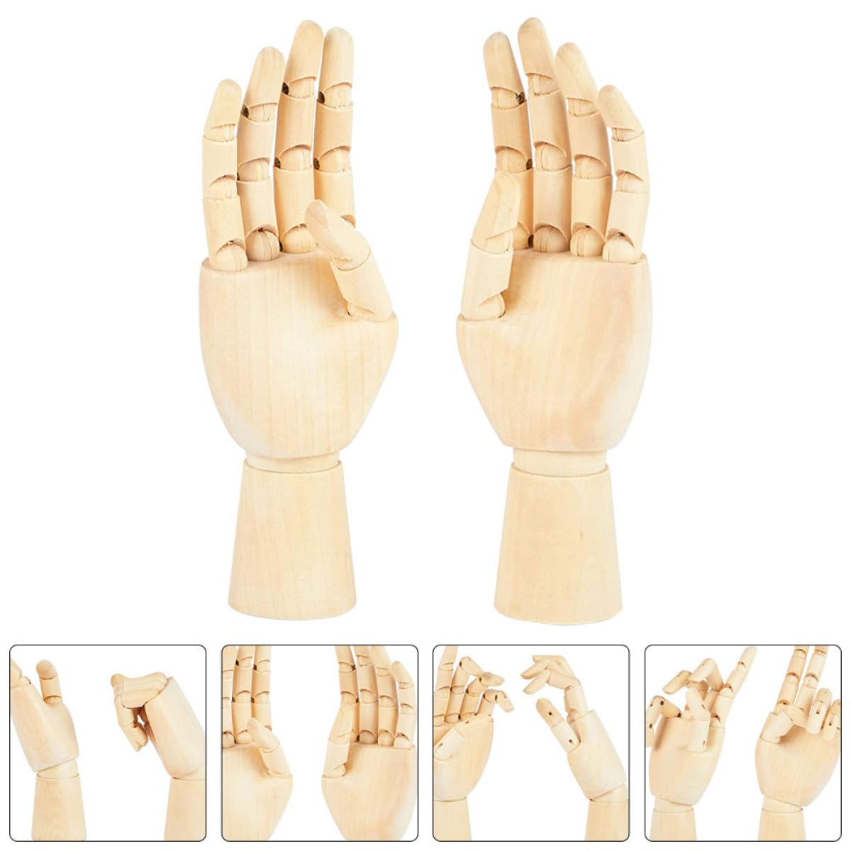 BESTonZON Modèle de Main en Bois Articulée Rotative 2Pcs pour Dessin et Décoration de Bureau, Jouet de Bureau en Bois Khaki pour Artistes et Garçon et Filles