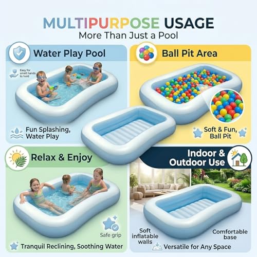 Image of EYUVAA LABEL Rectangular Inflatable Pool for Kids | Full-Sized Swimming Bathtub, Outdoor Backyard Water Play, Summer Fun, Durable Child-Safe PVC, Quick Inflate & Deflate Pool (5.5 Feet)