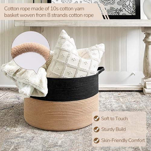 Image of INDRESSME XXXLarge Cotton Rope Basket Woven Baby Laundry Basket Blanket Baskets Toy Baskets with Handle Comforter Cushions Storage Bin Thread Laundry Hamper - 21.7 inch x 21.7 inch x 13.8 inch