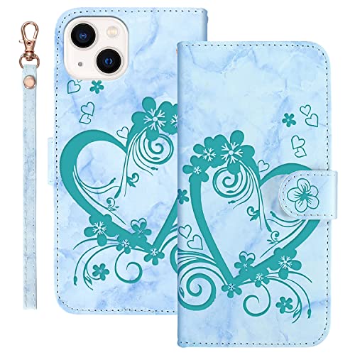 Succtopy Funda Compatible con iPhone 13 Mini Cuero Anti-Choques Ultra Delgado Cover Tapa Tarjetas Magnética Flip Teléfonos Móviles Carcasa para iPhone 13 Mini, Amor Verde Cover