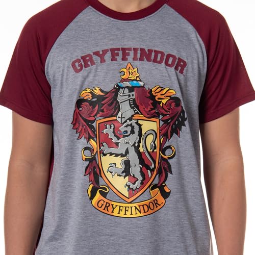 Harry Potter Hogwarts Castle Men's House Crest 2 Piece Raglan Pajama Short Set - Gryffindor Slytherin Ravenclaw Hufflepuff3
