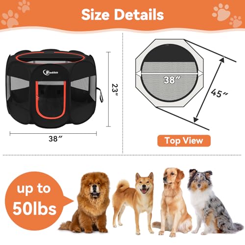 Image of Siedihit Dog Playpen, Large Puppy Pet Playpen, Dog Crate Tent Cage Indoor /Outdoor, Portable Pop Up Dogs Kennel Playpen with Carrying Case for Dogs /Cats /Rabbitss, Black