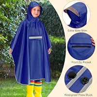 NEWIROVE Regencape Kinder, Unisex Regen Poncho Wasserdicht Regenponcho Regenkleidung Kinder Mit Reflektierender Poncho Regen Leichter Regenjacke 140-160cm,Blau – Ansicht 3