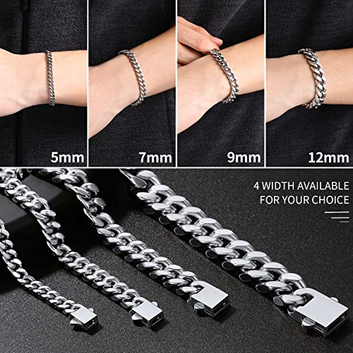 ChainsHouse Stainless Steel Cuban Link Bracelet for Men, 5mm/7mm/9mm/12mm Width, 7.5"/8.3"/9" Length, Black/18K Gold Plated Chain Wrist Bracelets for Men, with Gift Box3