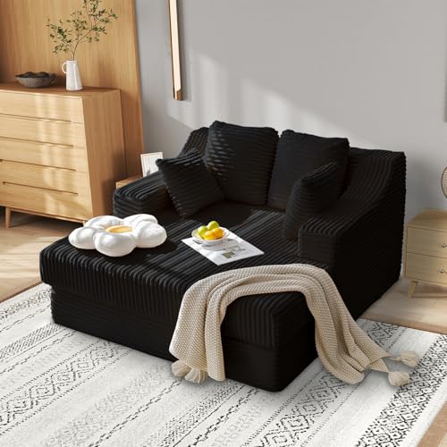 SUIFECT 55 Inch Chaise Lounge Indoor - Oversized Chaise Lounge with 4 Throw Pillows and Armrets,...