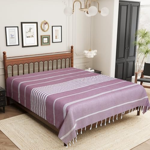 Image of Handmade Double Bedsheet 210 TC | Without Pillow Cover | Handloom Cotton Bedsheets for Double Bed | Double Bedsheet for Summer (Size 90X100 Inches, 7.5 x 8.3 Feet (Rose Ebony, King Size)