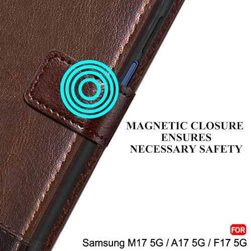 Image of TheGiftKart Flip Back Cover Case for Samsung Galaxy M17 5G / A17 5G / F17 5G | Dual-Color Leather Finish | Inbuilt Stand & Pockets | Wallet Style Flip Back Case Cover (Faux Leather, Brown & Coffee)