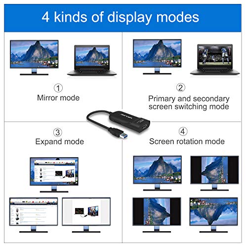 Wavlink scheda video esterna USB 3.0 a HDMI adattatore Slim display monitor supporta 2048 × 1152 risoluzione con porta audio per Windows 10/8/7/XP – nero