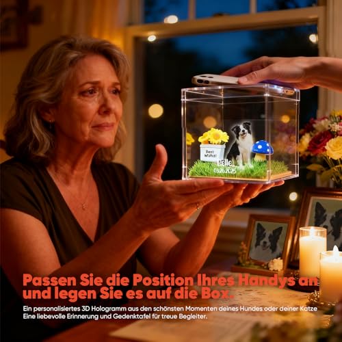VEELU Personalisiertes 3D Hologramm Haustier Projektion Andenken an Verstorbenen Hund, Personalisiertes Gedenktafel Hund aus Acryl, Geschenk für Hundebesitzer Andenken an Verstorbene Katze, Hund