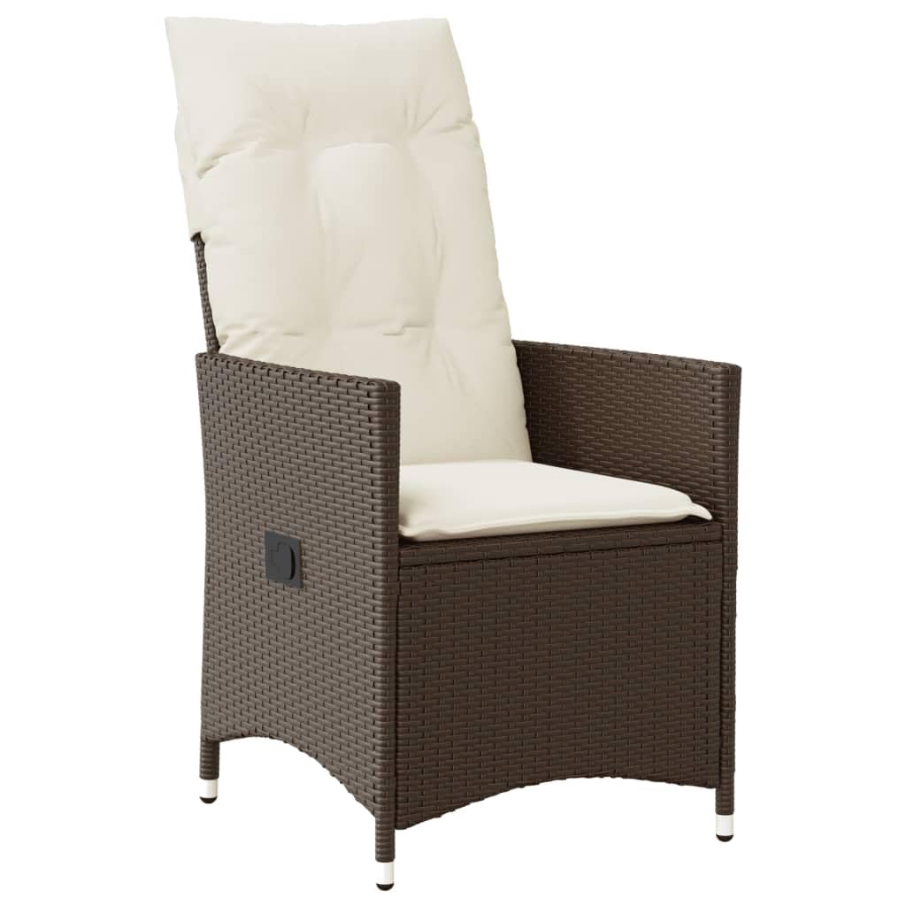 2 poltrone da giardino con cuscino, regolabili, colore marrone, in polyrattan, per giardino e terrazza