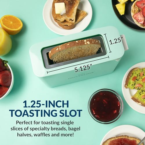Nostalgia MyMini Single Slice Toaster, Extra Wide Slot, Adjustable Temperature, Removable Crumb Tray, Aqua - Image 4