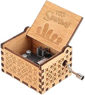 Hztyyier Wooden Hand Crank Music Box, Carved Vintage Mechanism Music Box for Home Decor Gifts for Birthday Christma(The Simpsons)