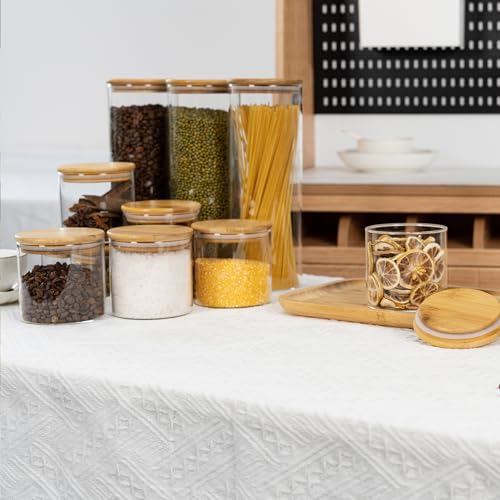 D2scrma 70oz Straight cylindrical Airtight Storage Jars with Bamboo Lid Set of 3 Storage Container Glass Jars, Kitchen Canister for Noodles, Pasta and Coffee beans (‎with Black Lable) — view 6