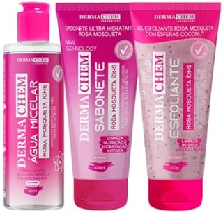 Kit Para Pele Seca Água micelar sabonete e Esfoliante Rosa Mosqueta Dermachem