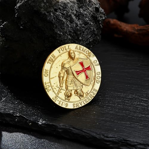 Image of Gold-Tone Knights Templar Brooch Medieval Knight Armor Pin - inchPut on the Full Armor of God inch Ephesians 6:13-17 Inspirational Brooch Religious Jewelry