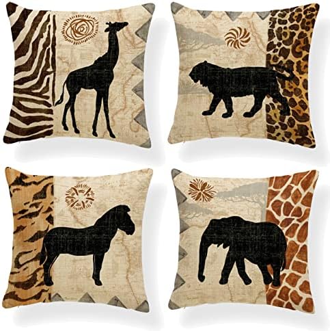 OCEUMACO Linen Cushion Covers 40cm x 40cm Sofa Living Room Decorations Set of 4 Christmas Tree Striped Throw Pillow Cases 16 x 16 Decorative Xmas Gold Star Pillowcases Cushions Cover - Red Green