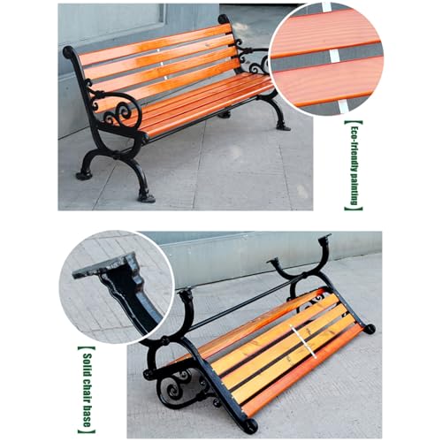 Banc de Jardin Extérieur Bois et Fonte Chaise de Parc Solide avec Accoudoirs