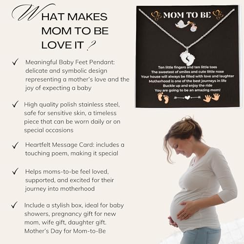 LOTUS-A Mom To Be Gift - Baby Feet Pendant Necklace with a Message Card Pregnancy Present for First Time Moms Expecting Women Pregnant Wife Sister Daughter Mother's Day Christmas Birthday4