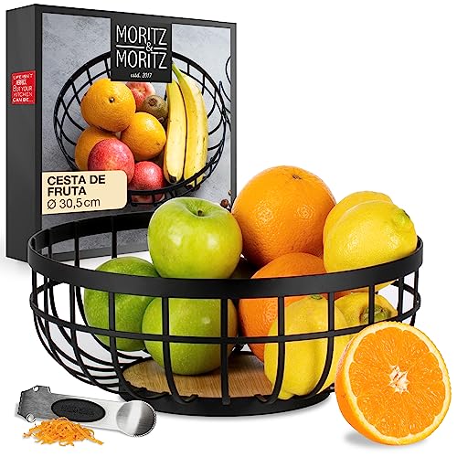 Moritz & Moritz Frutero madera en negro fabricada en metal 30,5cm - frutero moderno de metal negro – cesta para regalo, fruta, vegetales y pan