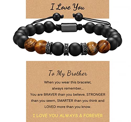 Putouzip Natural Tiger Eye Braided Rope Bead Bracelet Gifts For My Man Son Grandson Boyfriend Husband Dad Brother On Anniversary Graduation Birthday Father's Day Christmas Gift (To My Brother) #TOP14