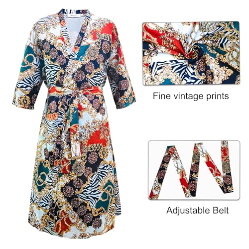 Men's Lightweight Kimono Robe Japanese Bathrobes 3/4 sleeves Casual Open Front Long Cardigan Cloak Coat with Belt2