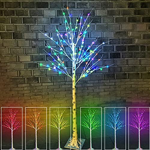 Lighted Colorful Led Birch Tree, Lit Color Changing 6Ft 120Led Artificial Fake Tree with Remote Pink Purple Green Warm White Branches for Christmas Party,Wedding,Festival,Home Decor