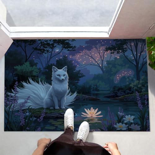 HASLEFND Paillasson Intérieur Tapis 45 x 75 cm, Illustration Fantastique Lotus de l'étang du Renard, Entrée Intérieur Extérieur...