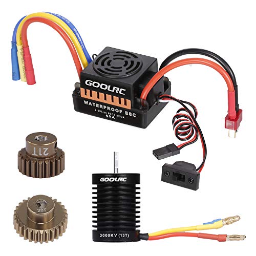 GoolRC brushless Motor and esc 13T Motor 3650 3000KV Brushless Motor 60A ESC 5.8V/3A BEC 21T Gear 28T Gear Combo for 1/10 RC Car Crawler Truck