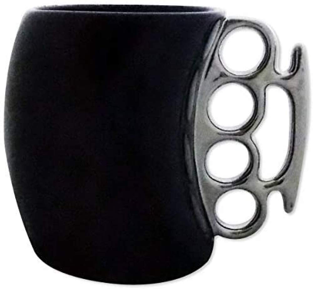 chaozhi Creative Cup Brass Knuckles Cup Ceramic Coffee Mug Porcelain Coffee Mug With Brass Knuckle Novelty Gifts Coffee-White