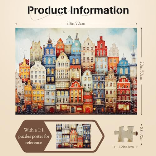 MISITU Art Jigsaw Puzzle 1000 Pieces for Adults - Colorful City - 1000 Jigsaw Puzzles for Children, 50 cm x 70 cm - Image 2